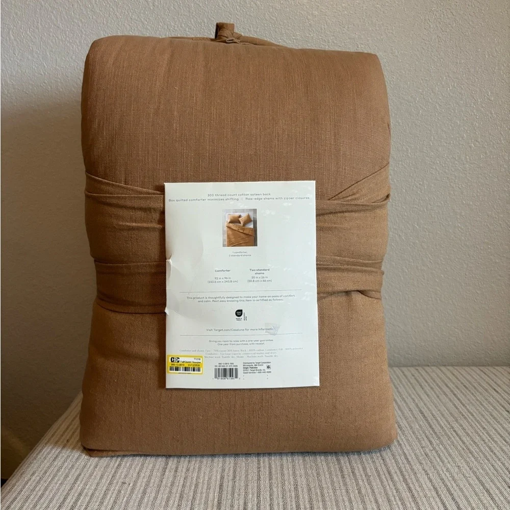 NWT Full/Queen Heavyweight Linen Blend Comforter & Sham Set Warm Brown Casaluna